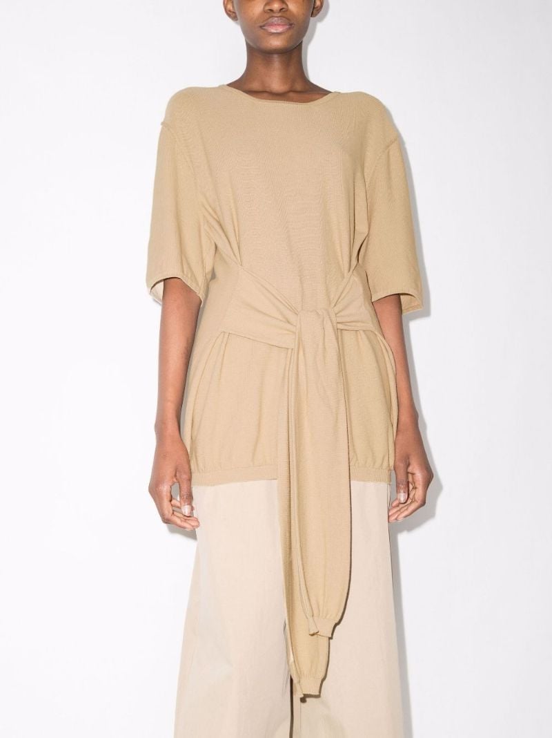 Neutral Tie-front Cotton Sweater