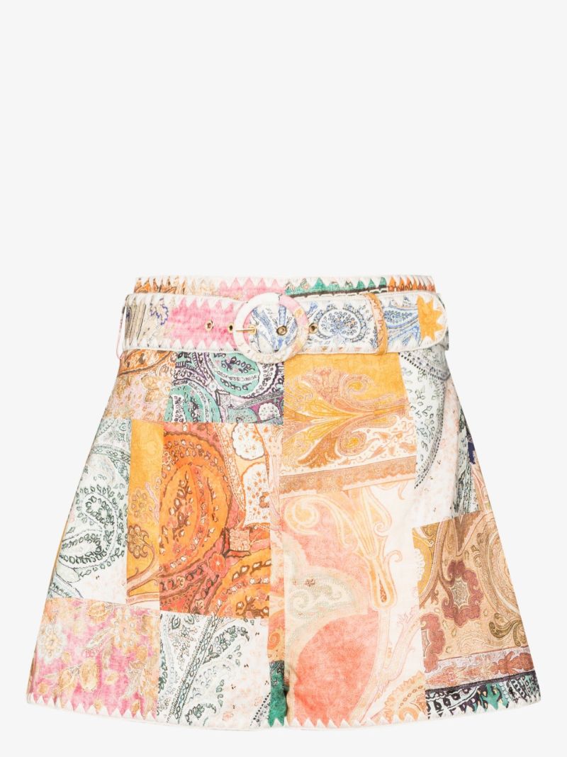 Neutral Anneke Patchwork Linen Shorts