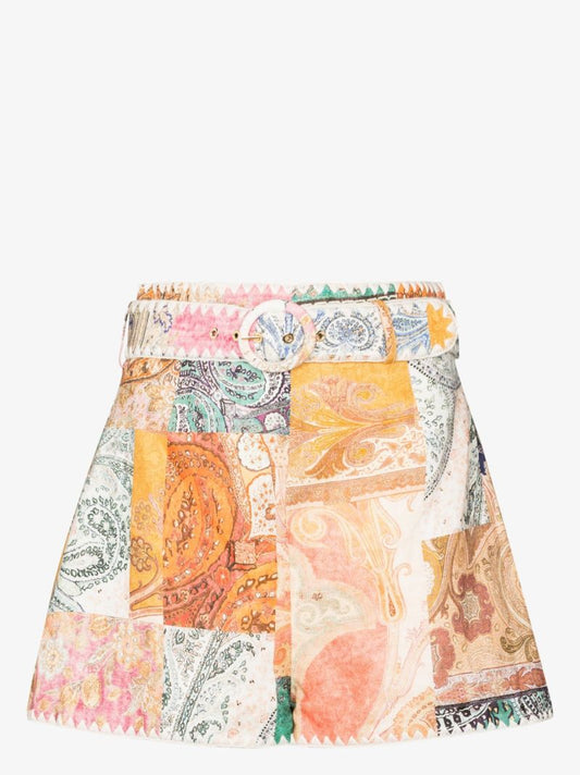 Neutral Anneke Patchwork Linen Shorts