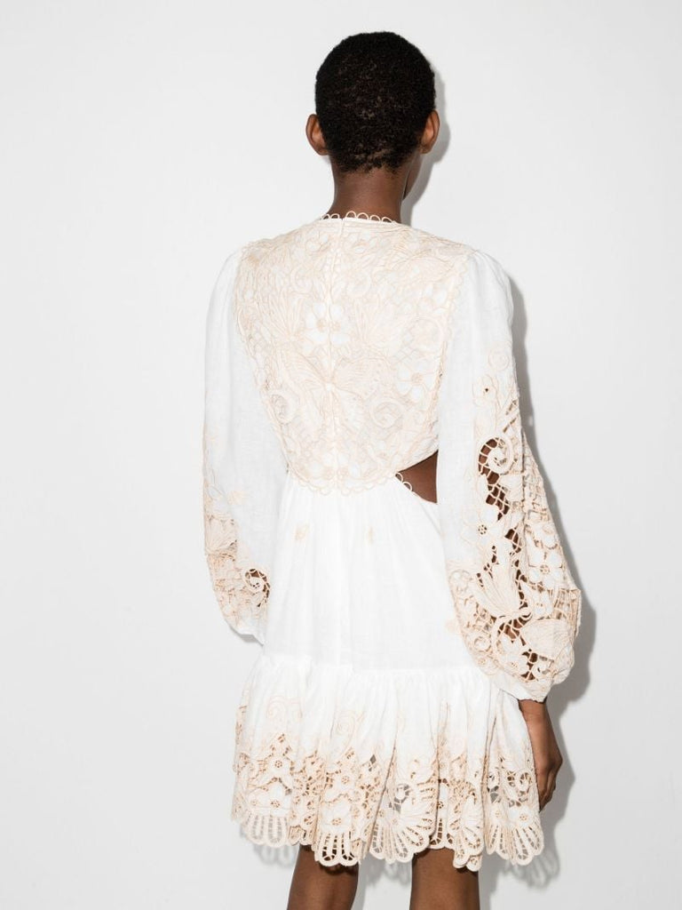 White Jeannie Embroidered Mini Dress