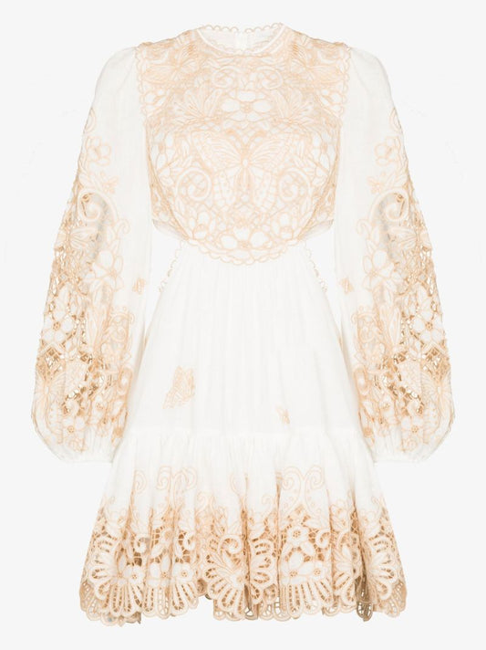 White Jeannie Embroidered Mini Dress