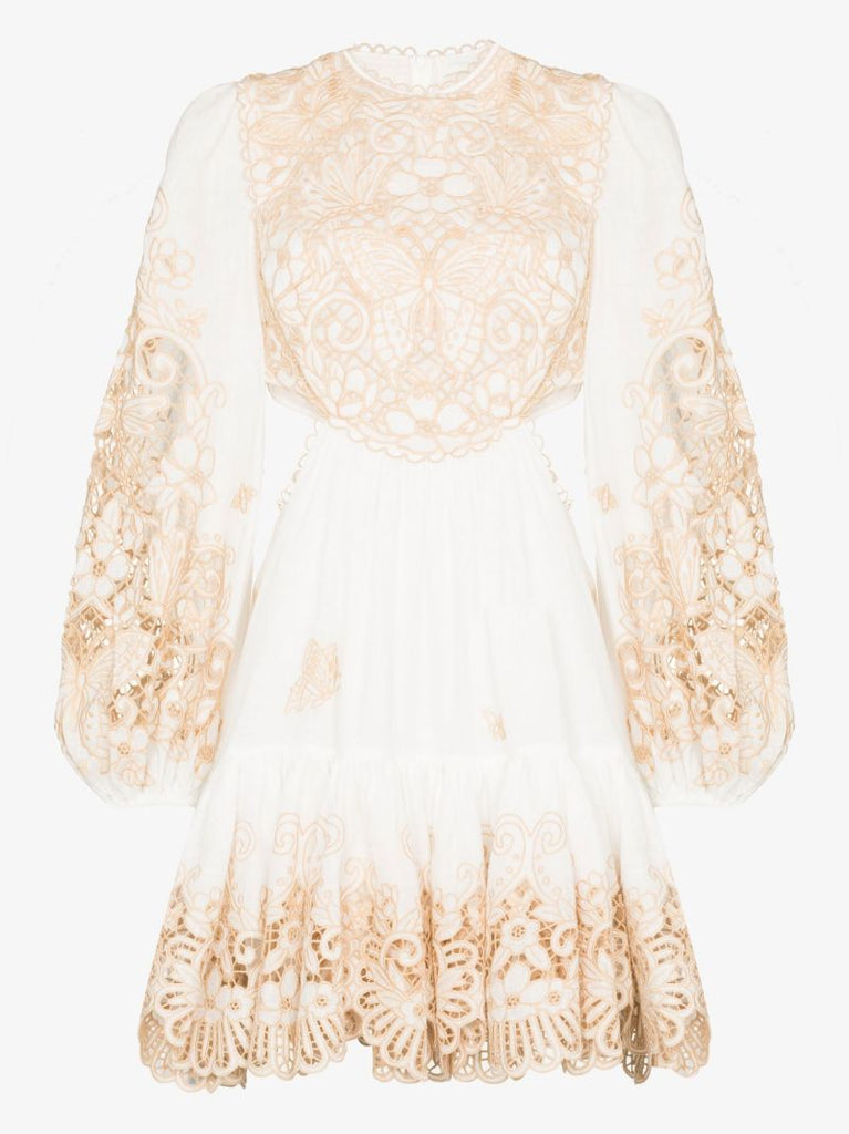 White Jeannie Embroidered Mini Dress