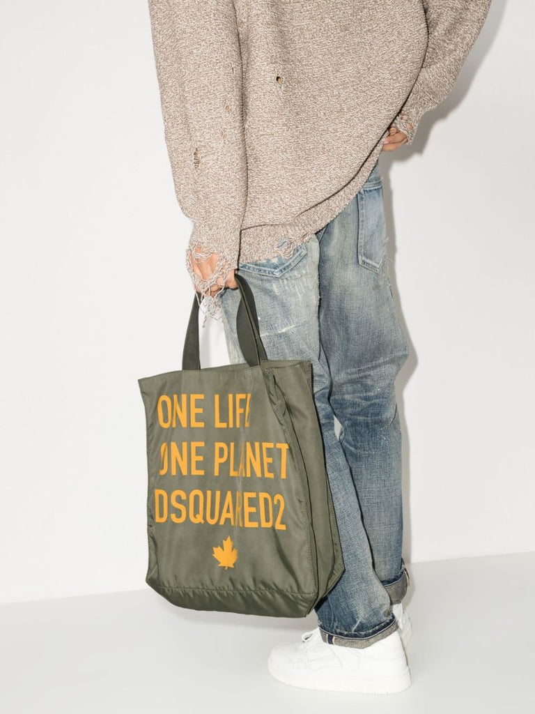 Green One Life Printed Tote Bag