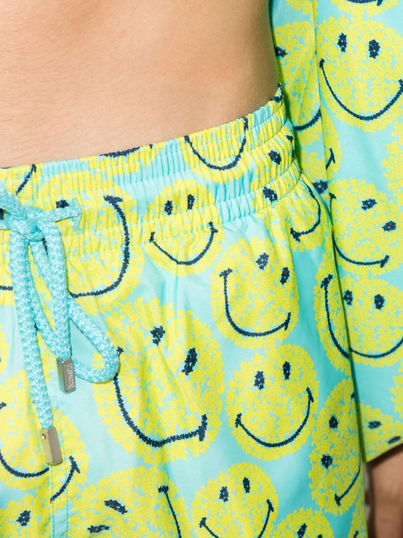 Blue Smiley Face Print Swim Shorts