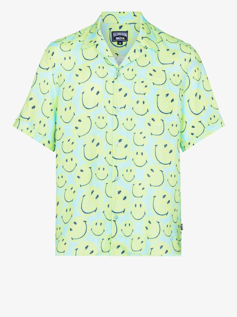 Green Smiley Print Short Sleeve Shirt