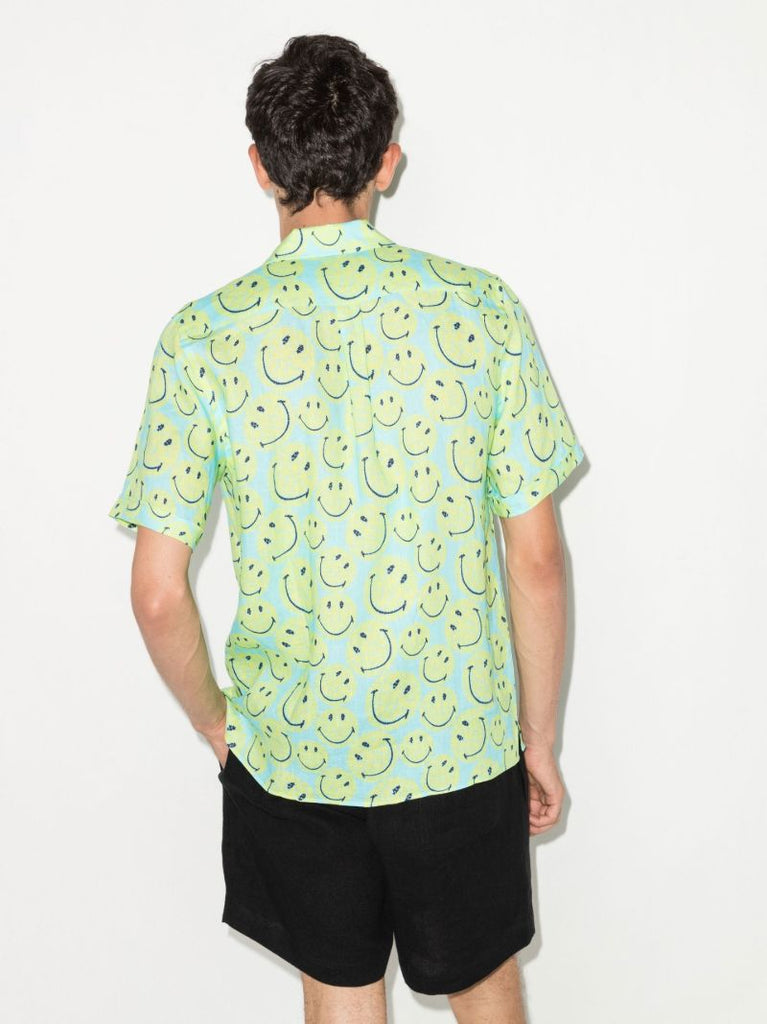 Green Smiley Print Short Sleeve Shirt