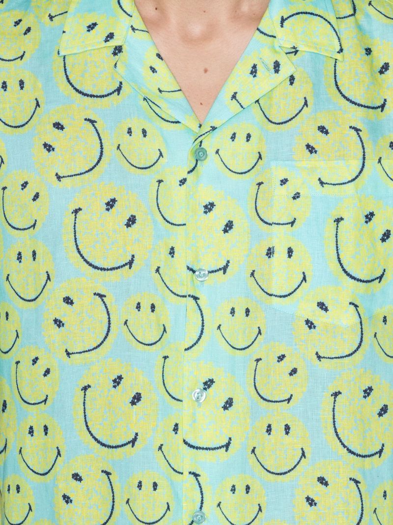 Green Smiley Print Short Sleeve Shirt