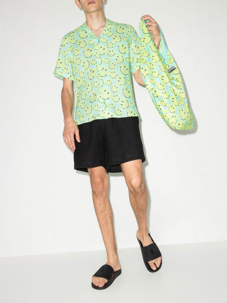 Green Smiley Print Short Sleeve Shirt