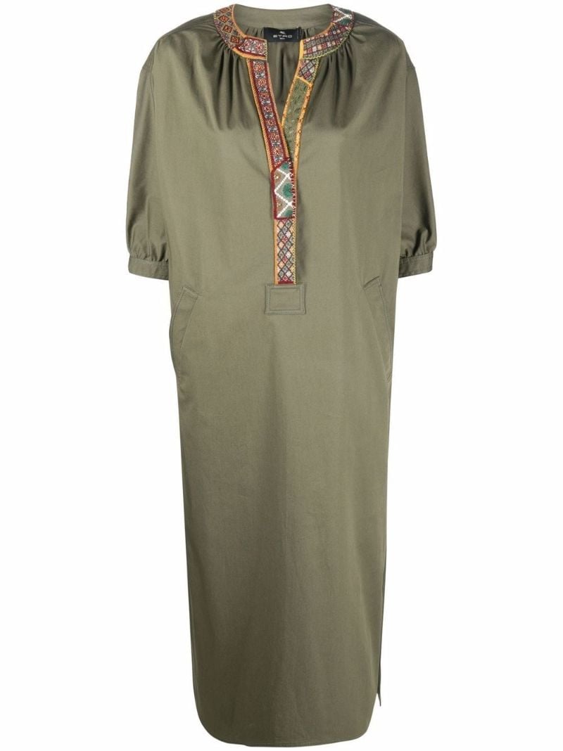 Green Embroidered Tunic Midi Dress