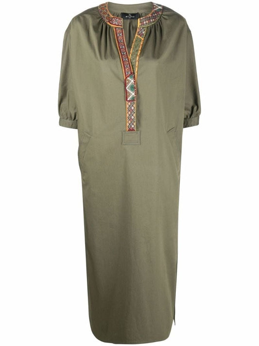 Green Embroidered Tunic Midi Dress
