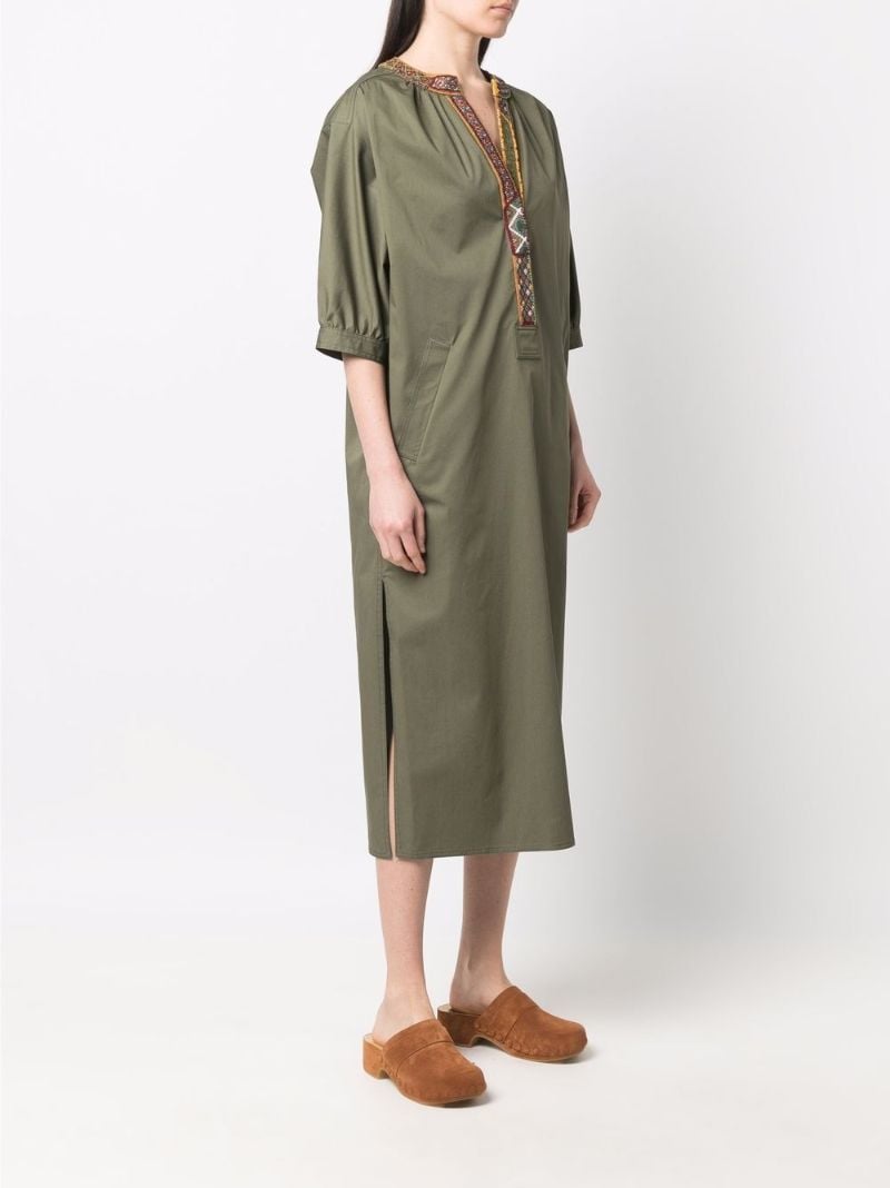 Green Embroidered Tunic Midi Dress