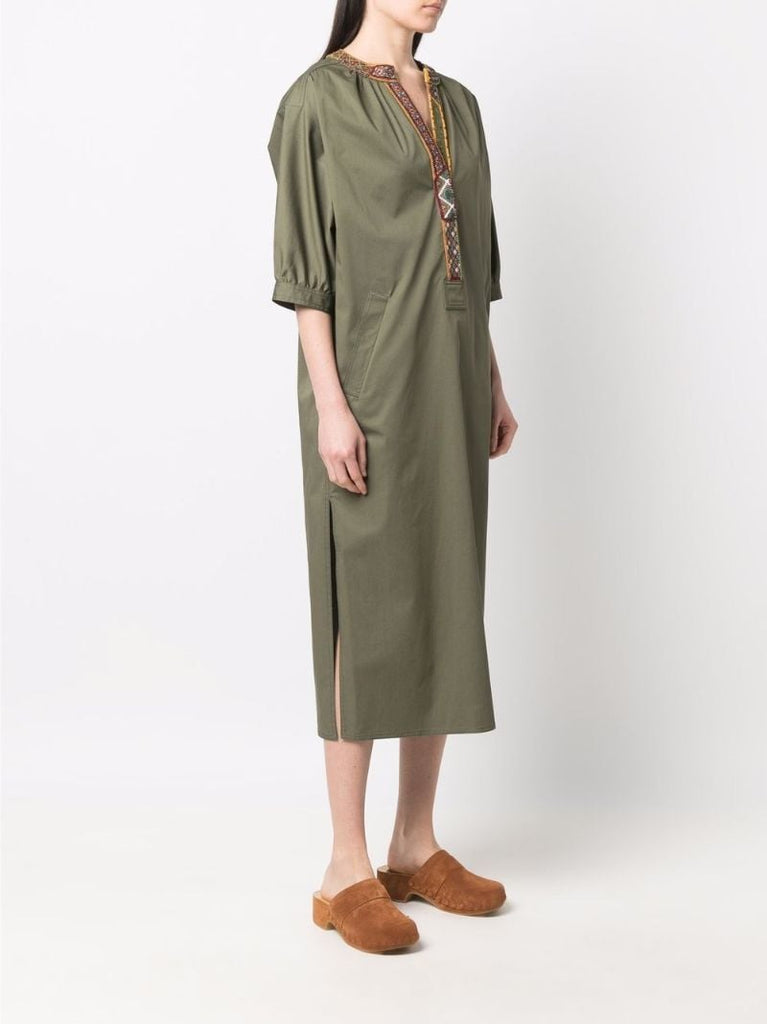 Green Embroidered Tunic Midi Dress