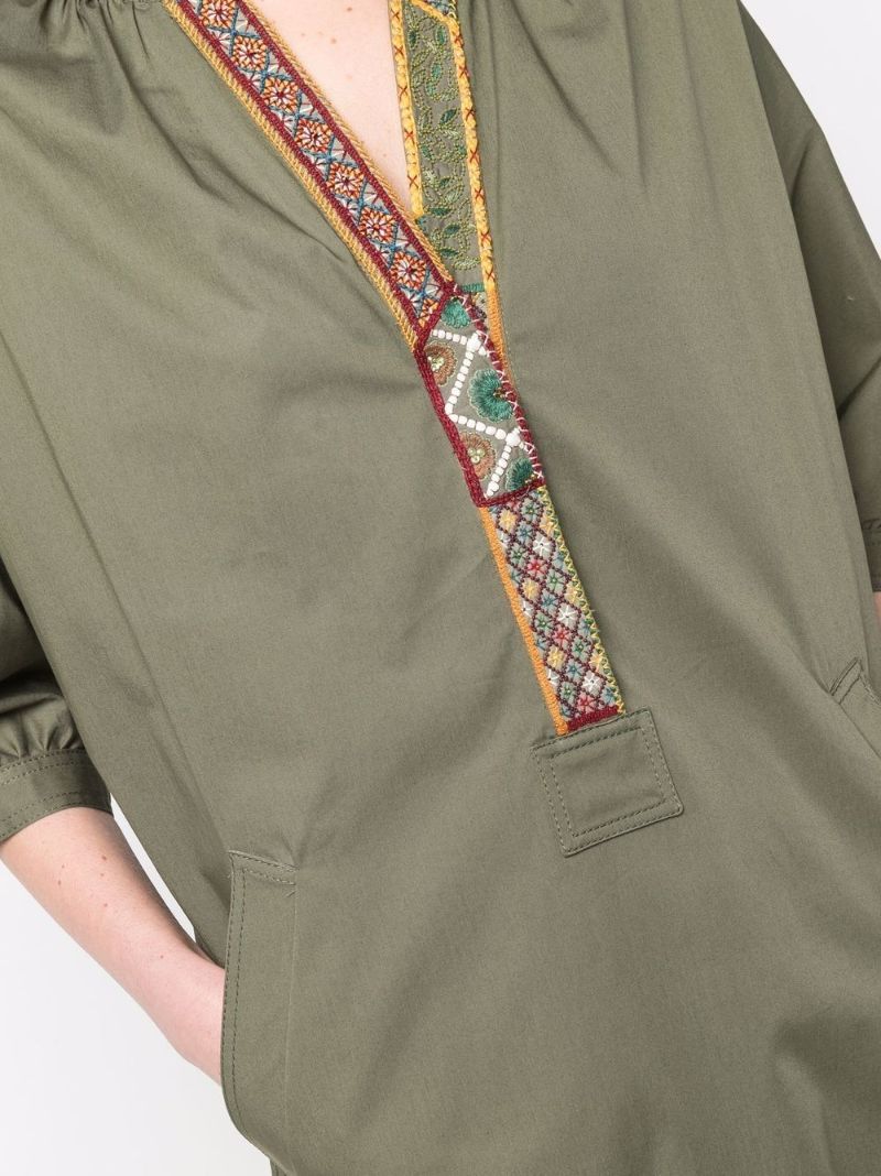 Green Embroidered Tunic Midi Dress