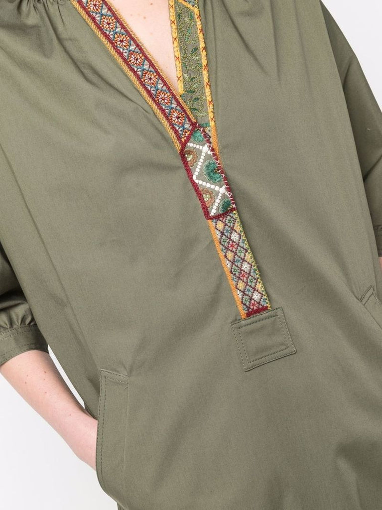 Green Embroidered Tunic Midi Dress