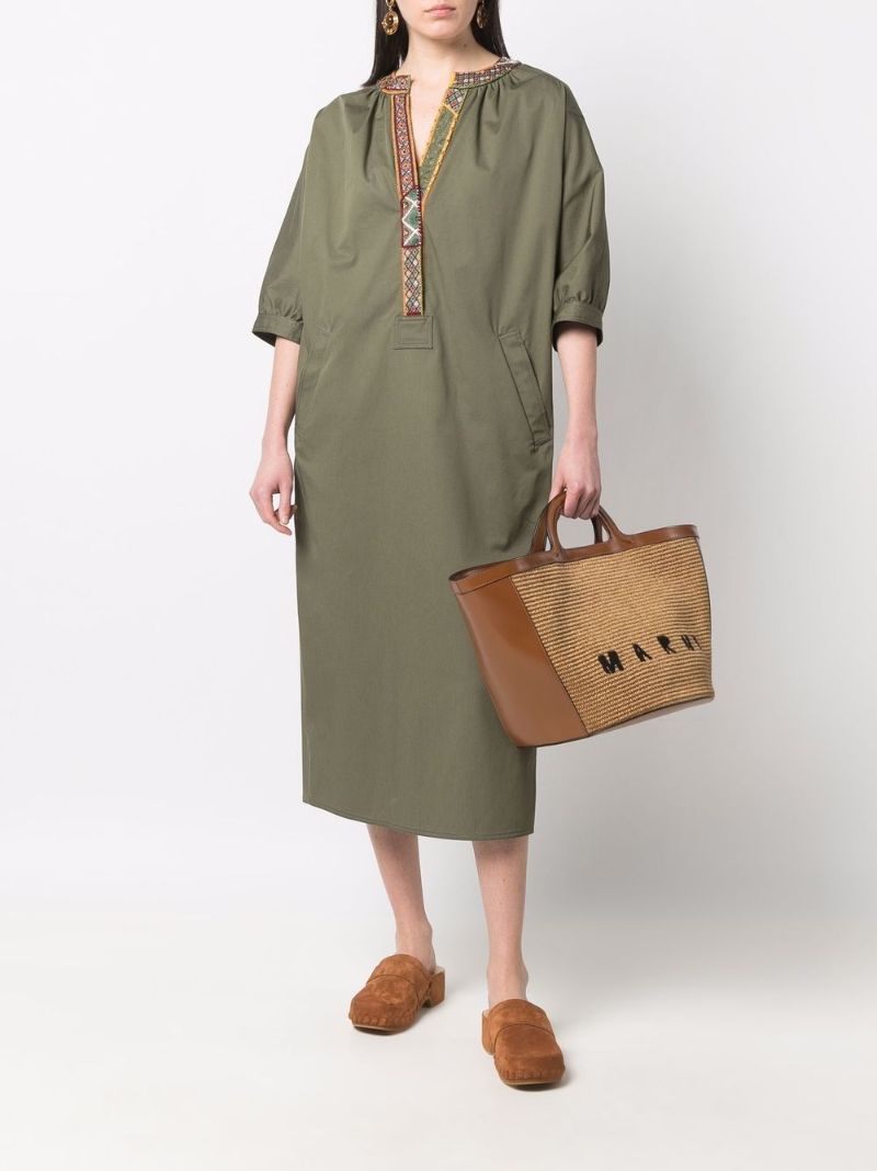 Green Embroidered Tunic Midi Dress