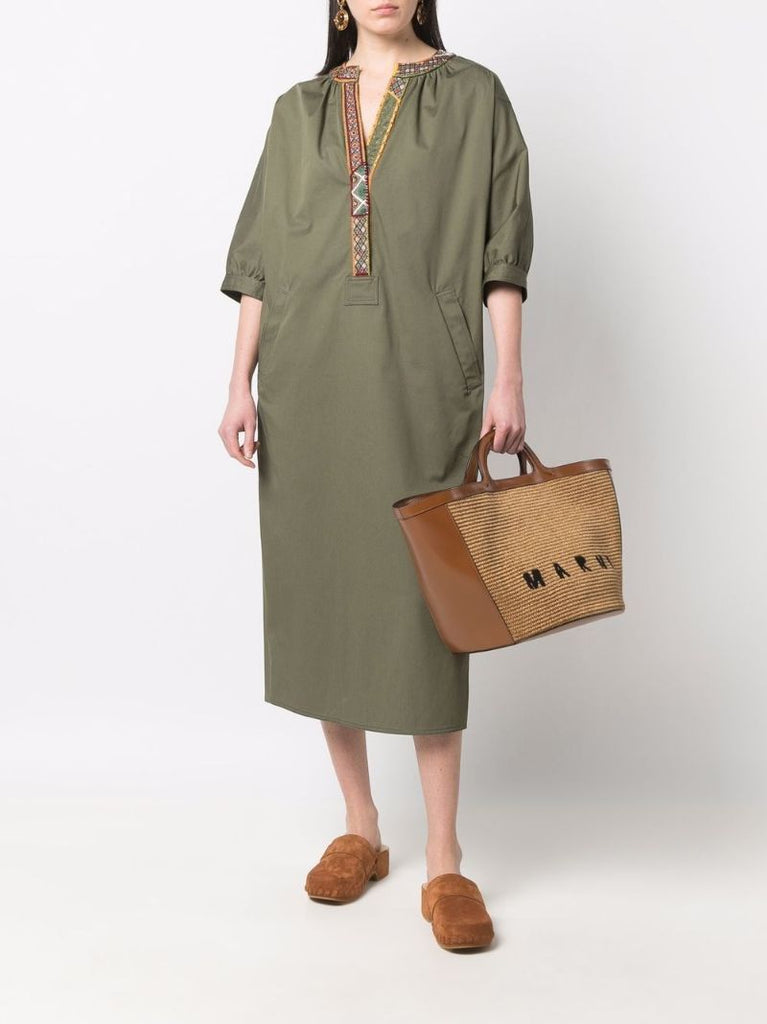 Green Embroidered Tunic Midi Dress