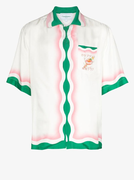 Table Tennis Print Short Sleeve Silk Shirt