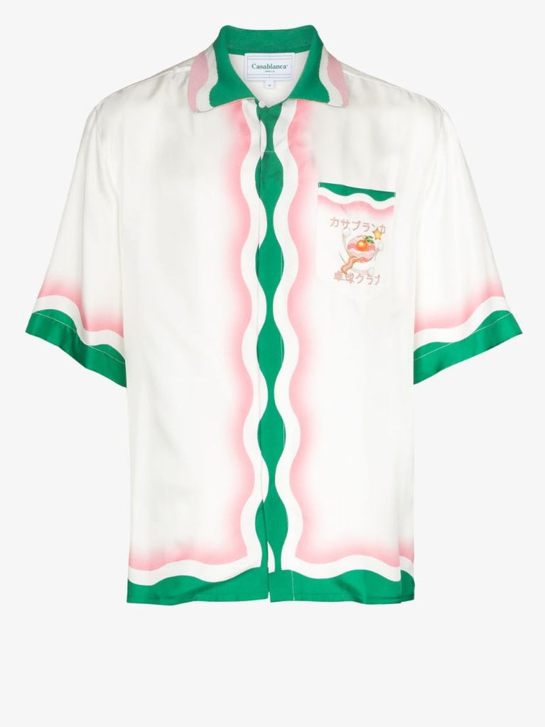 Table Tennis Print Short Sleeve Silk Shirt