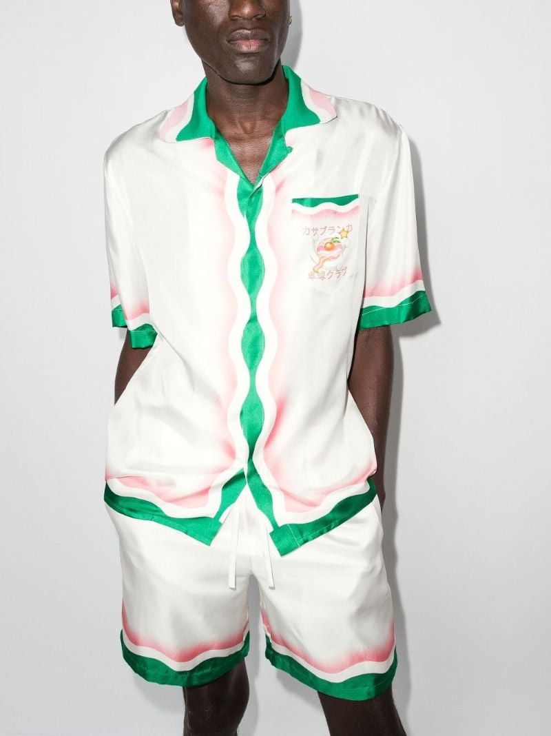 Table Tennis Print Short Sleeve Silk Shirt