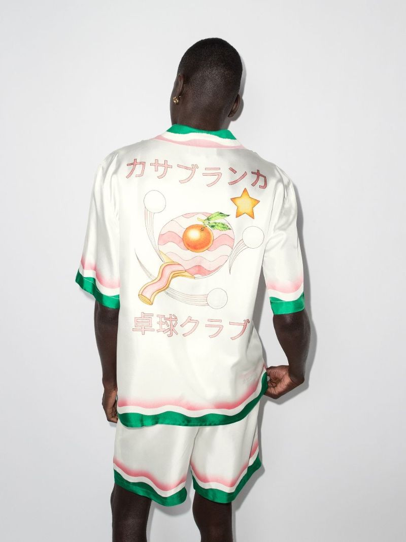 Table Tennis Print Short Sleeve Silk Shirt