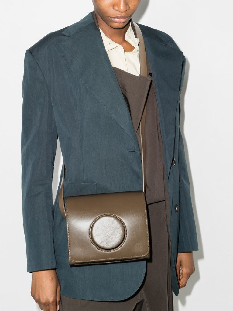 Brown Camera Leather Cross Body Bag