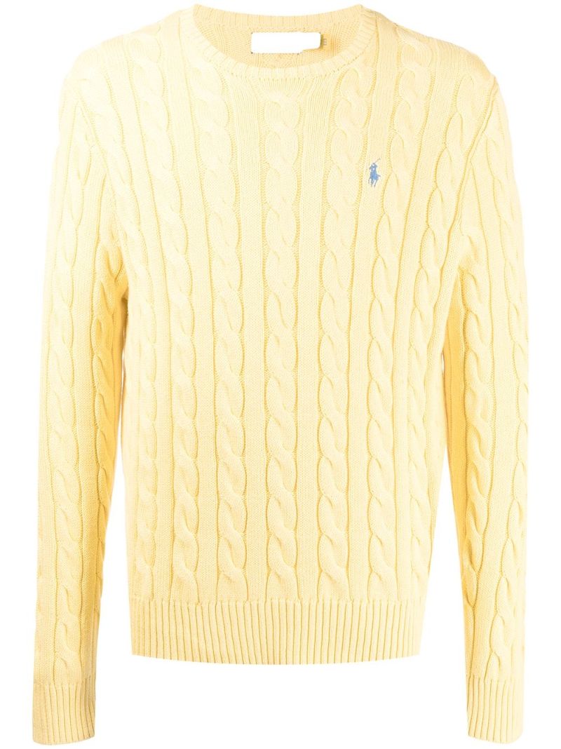 Yellow Polo Pony Cable-knit Sweater