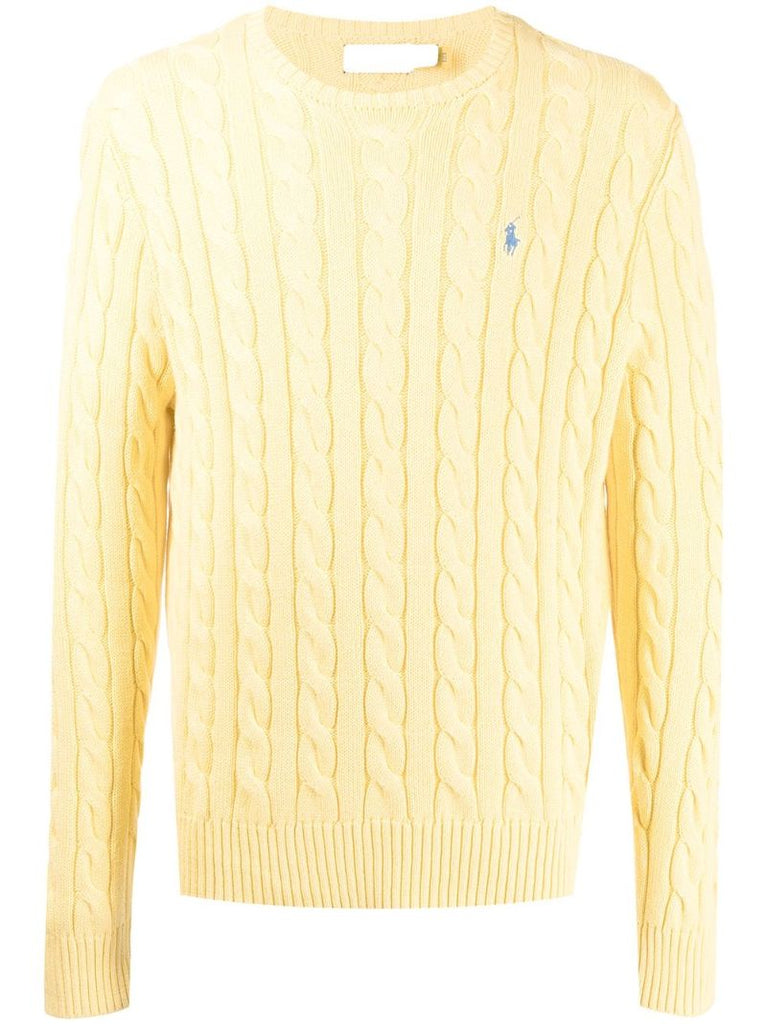 Yellow Polo Pony Cable-knit Sweater