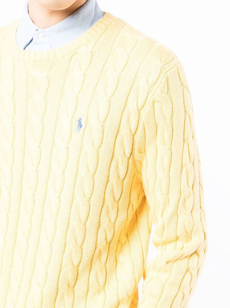Yellow Polo Pony Cable-knit Sweater