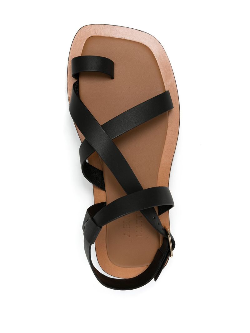 Black Spargi Leather Flat Sandals