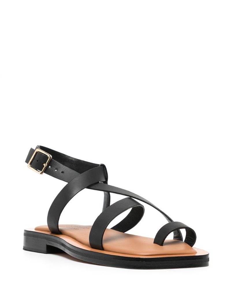 Black Spargi Leather Flat Sandals