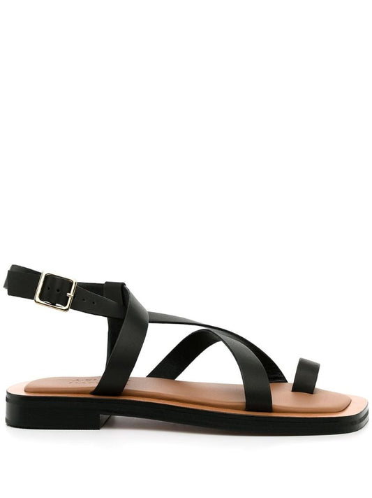 Black Spargi Leather Flat Sandals