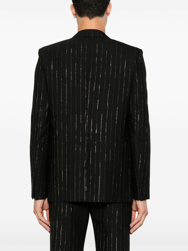 Black Metallic Stripe Wool Blazer