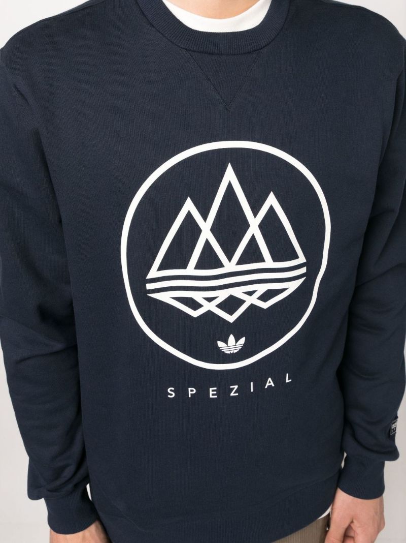 Blue Spezial Mod Trefoil Print Cotton Sweatshirt