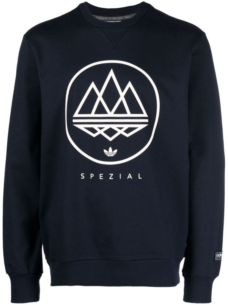 Blue Spezial Mod Trefoil Print Cotton Sweatshirt