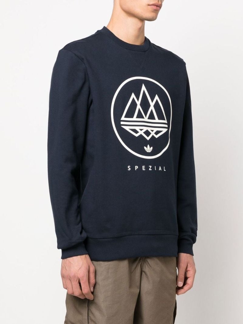 Blue Spezial Mod Trefoil Print Cotton Sweatshirt