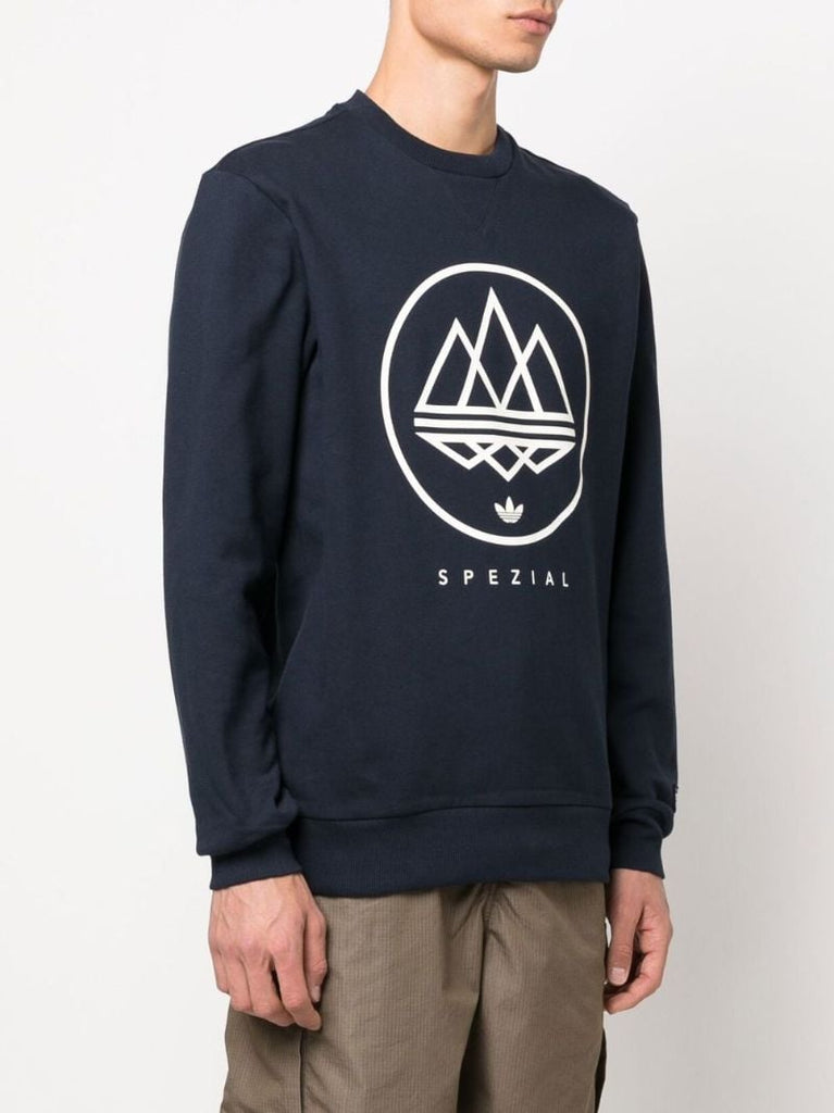 Blue Spezial Mod Trefoil Print Cotton Sweatshirt