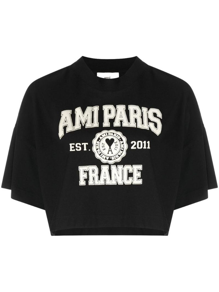 Black Cropped Logo Organic Cotton T-shirt
