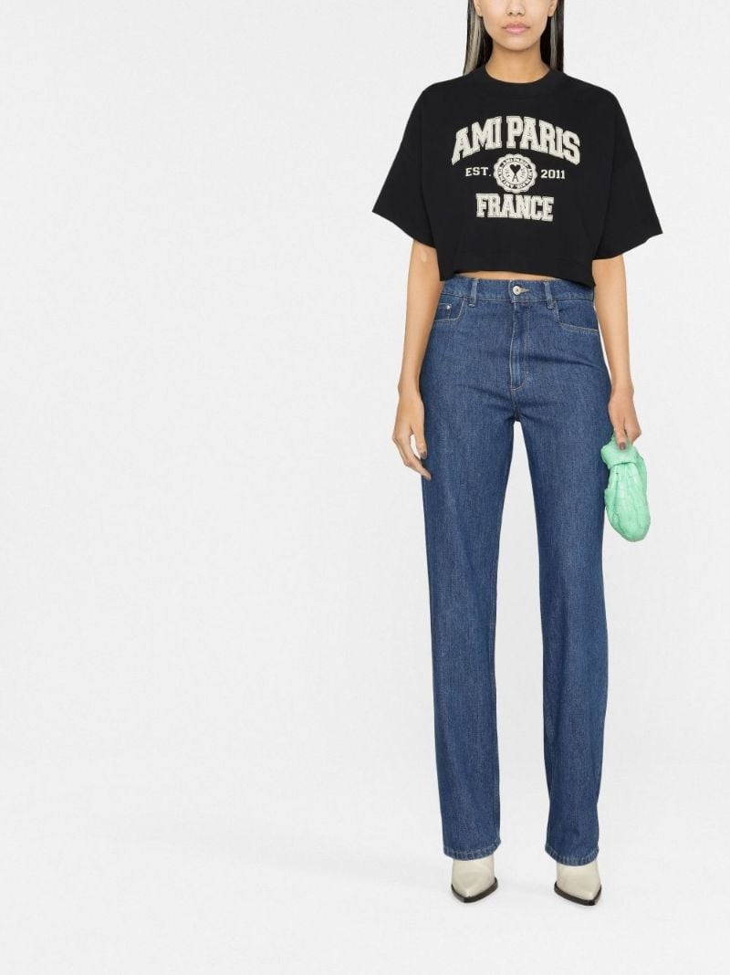 Black Cropped Logo Organic Cotton T-shirt