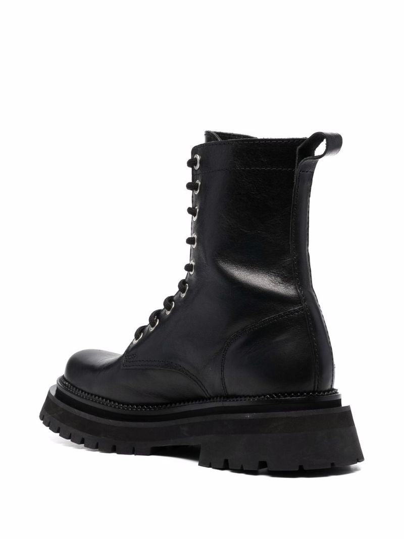 Black Lace-up Leather Boots