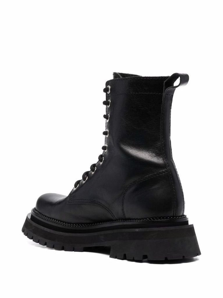 Black Lace-up Leather Boots