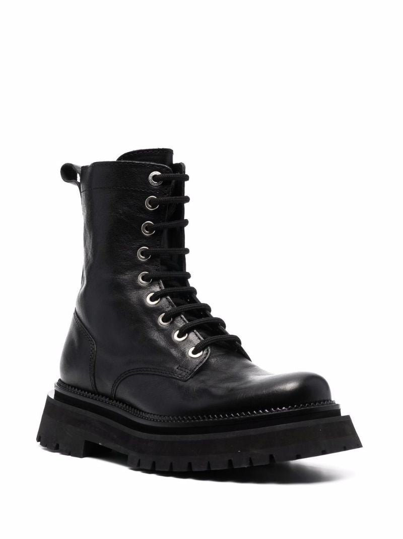 Black Lace-up Leather Boots