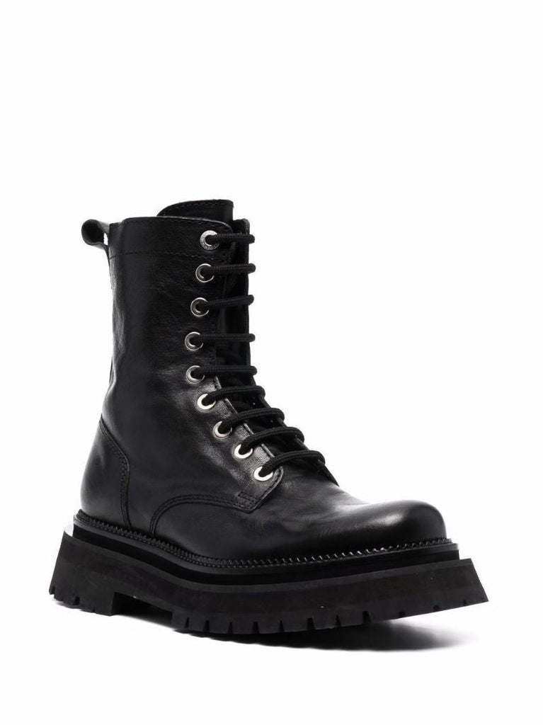 Black Lace-up Leather Boots