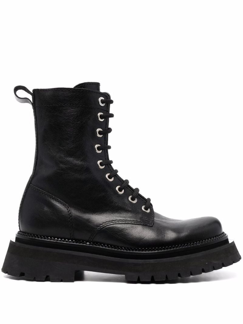 Black Lace-up Leather Boots