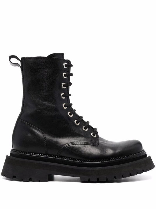 Black Lace-up Leather Boots