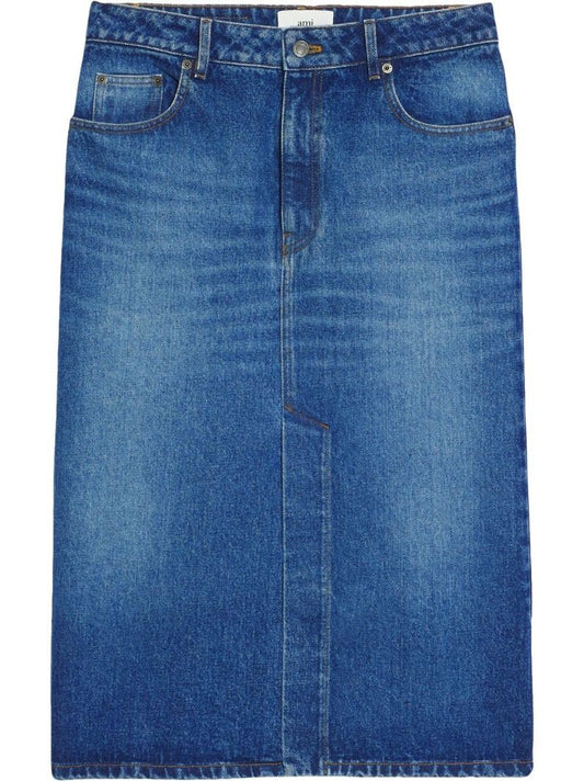 Blue Denim Midi Skirt