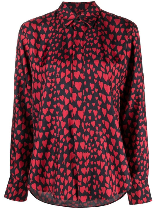 Black Heart Print Button Up Shirt