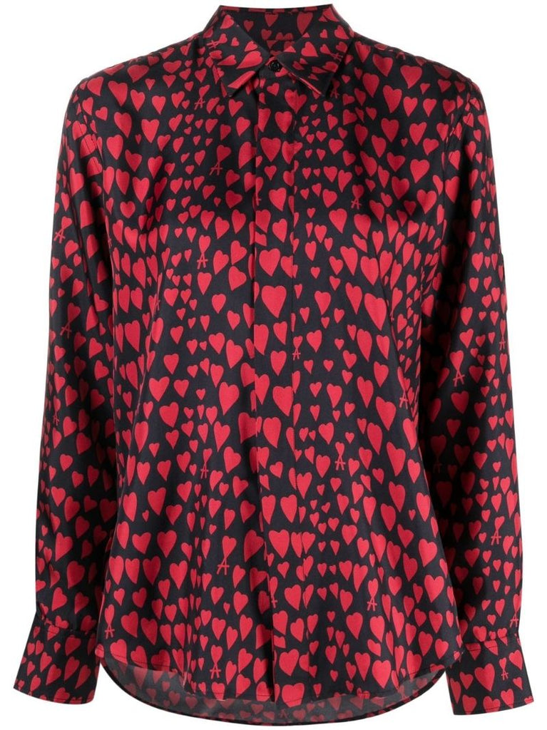 Black Heart Print Button Up Shirt