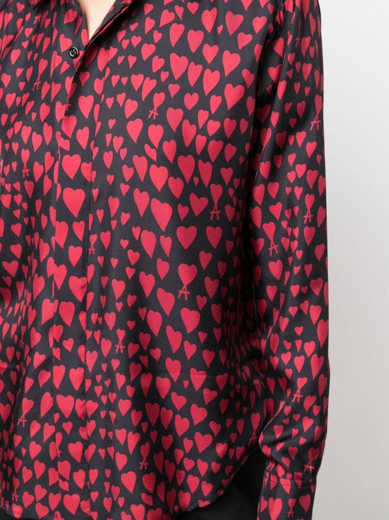 Black Heart Print Button Up Shirt