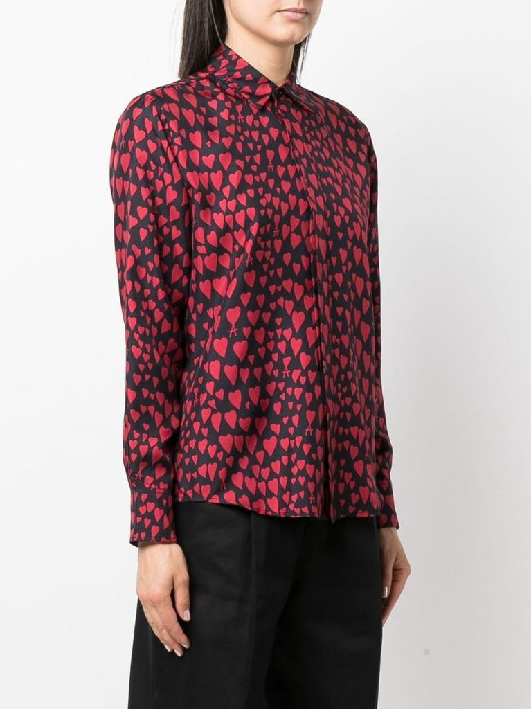 Black Heart Print Button Up Shirt