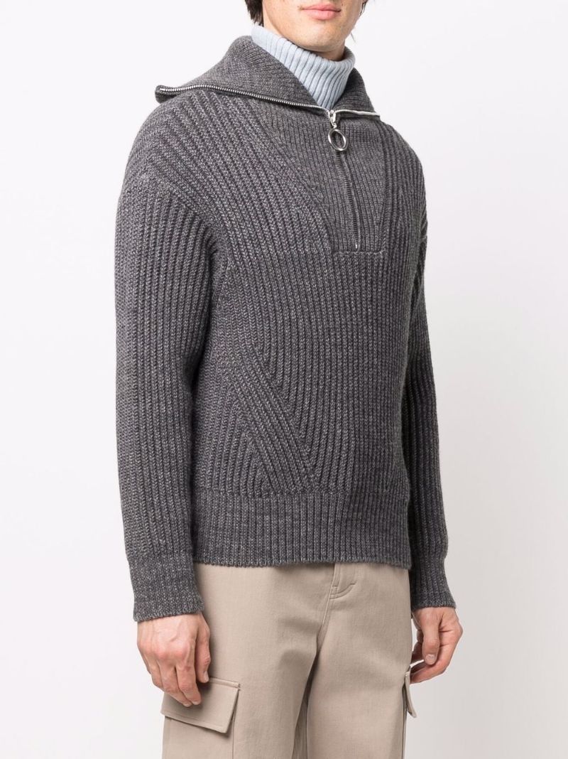 Grey Ribbed Wool Sweater